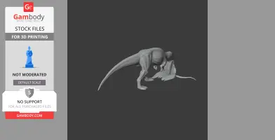 3D model of a Shaochilong dinosaur posed with a fish, designed for 3D printing.
