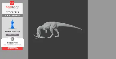 3D model of a Shaochilong dinosaur, posed bending forward, designed for 3D printing.