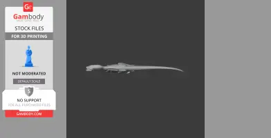 Grey 3D model of a slim dinosaur, 'Stokesosaurus,' designed for printing, displayed sideways.
