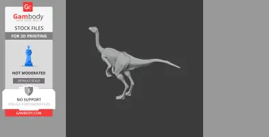 3D model of a Struthiomimus dinosaur, designed for 3D printing, shown in profile view.