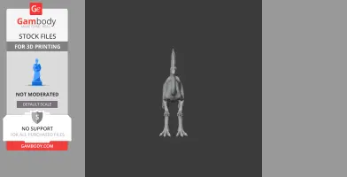 Front view of a Struthiomimus 3D model, displayed on a gray background for printing.