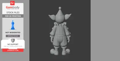 3D model of a clown with a ruffled collar, conical hat, and balloon-like buttons, viewed from the back.