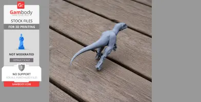 A 3D-printed model of a Szechuanosaurus dinosaur standing on a wooden surface.