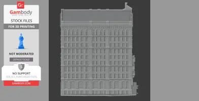 3D model of a detailed multi-story building with arched windows, designed for 3D printing.