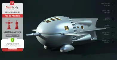 A sleek, silver rocket ship with fins and a rounded nose, designed for 3D printing.