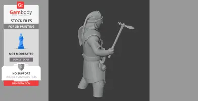 Ancient warrior figurine in armor with a headdress and holding a weapon, ready for 3D printing.