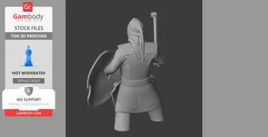 3D model of an ancient warrior in armor, holding a shield and weapon, viewed from the back.