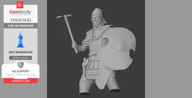 An ancient warrior in armor, holding a weapon and shield, designed for 3D printing.