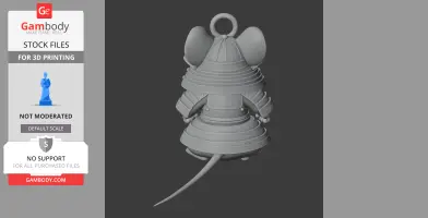 Mouse samurai figure with large ears and ring handle, in layered armor. 3D print model from Gambody.