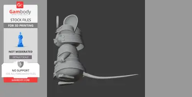 Samurai mouse figure with armor and sword, ready for 3D printing. Side profile view.