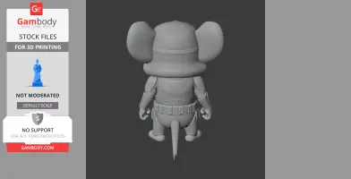 Mouse character in Stormtrooper armor, viewed from behind, with large ears and tail, for 3D printing.