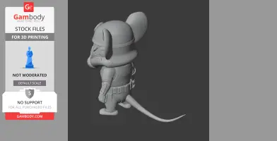 A 3D model of a mouse character in stormtrooper armor, designed for 3D printing, side view.