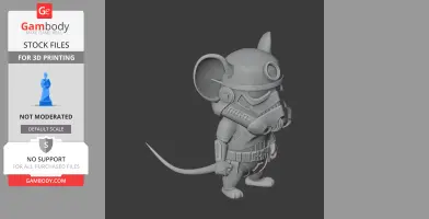 3D model of a cartoon mouse wearing a stormtrooper helmet and armor, designed for 3D printing.