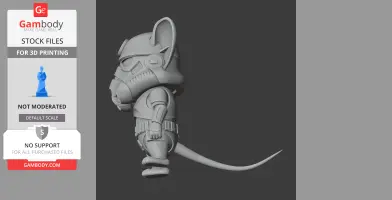 Cartoon mouse in stormtrooper armor, side view, for 3D printing.