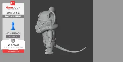 A cartoon mouse in a Stormtrooper outfit, 3D model for printing, side view.