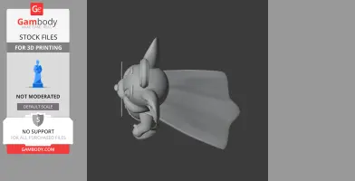 Cartoon mouse in superhero attire, including a cape, designed for 3D printing.
