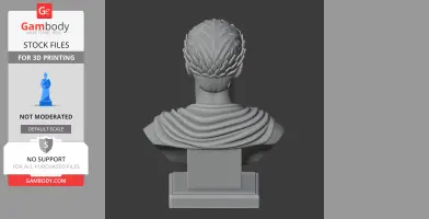 Bust of a historical figure, draped in a robe, adorned with a laurel wreath, viewed from the back.
