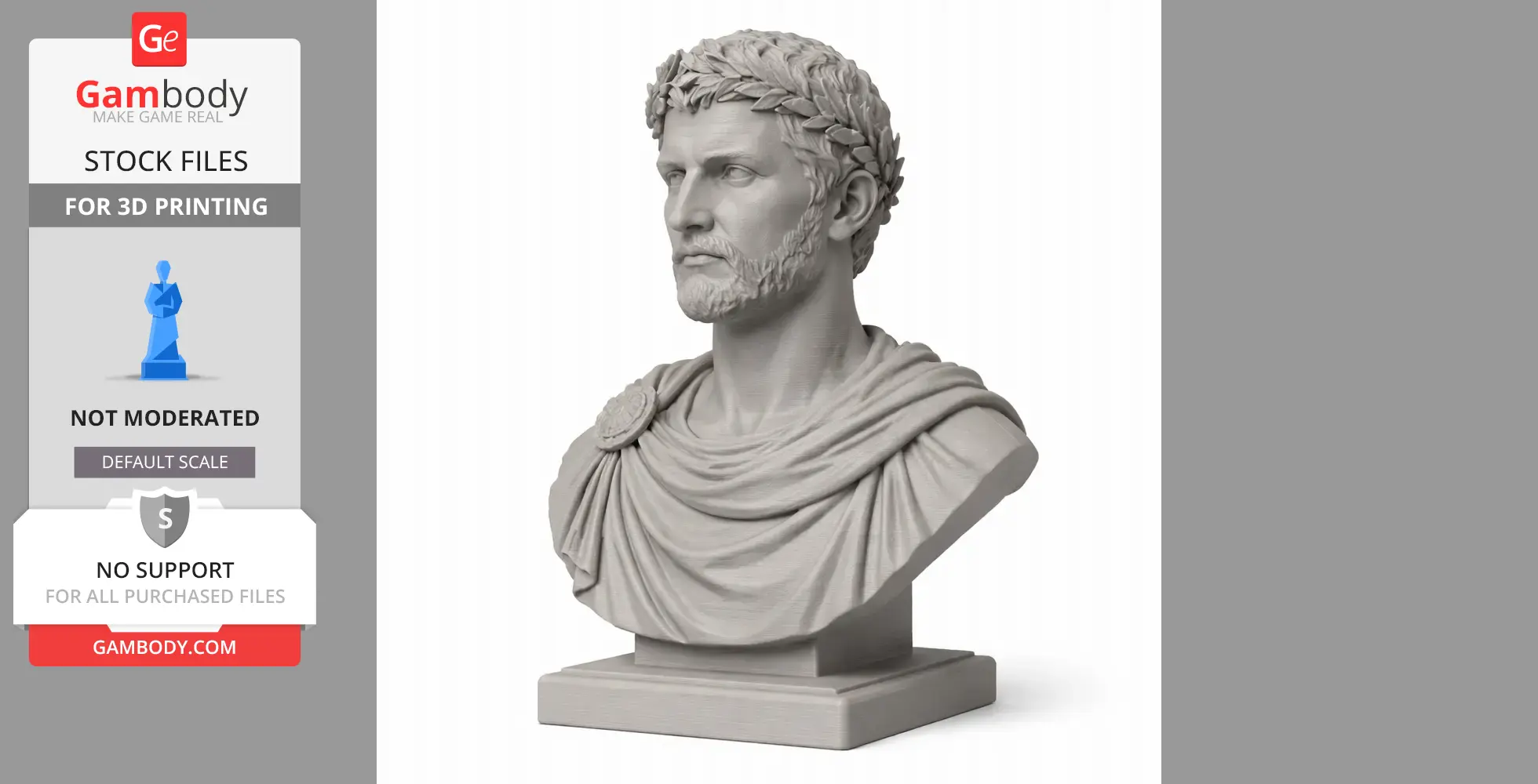 Bust of a historical warrior with a laurel crown and draped clothing, designed for 3D printing.