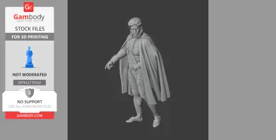 Napoleonic soldier model in historical attire with a cape, poised stance, suitable for 3D printing.