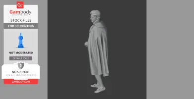 3D model of a Napoleonic soldier in a long cloak, standing in profile.