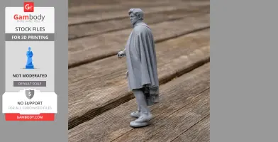 3D model of a Napoleonic soldier in a long cape, holding a map, standing on a textured surface.