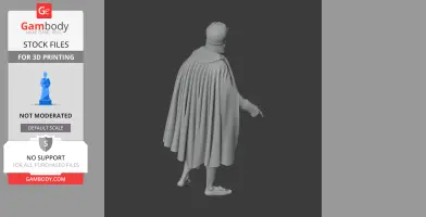 A 3D model of a Napoleonic soldier in a cloak, pointing forward, viewed from the back.