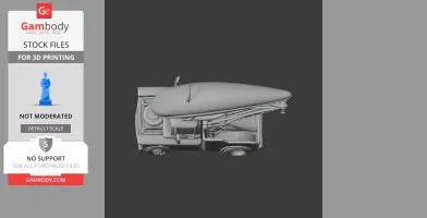 A 3D model of a truck with a large, elongated form on top, resembling a mashup of elements.