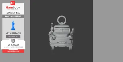 A 3D model combines a car character with elements of a sci-fi bounty hunter, featuring a ring on top.