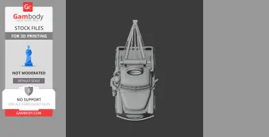 A 3D model of a tow truck with a character holding a weapon, viewed from above.