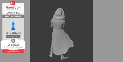 A 3D model of a Napoleonic soldier in a long coat and top hat, viewed from the back.