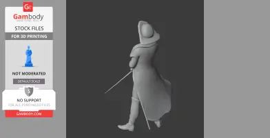 Napoleonic soldier 3D model in a cape and hat, holding a sword, ready for printing.