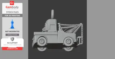 A tow truck with a Darth Vader helmet as the cabin, featuring chains at the back.