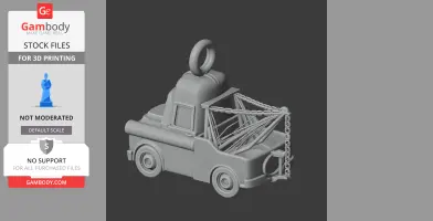 A 3D model of a tow truck with a ring on top, styled in a mashup design for 3D printing.