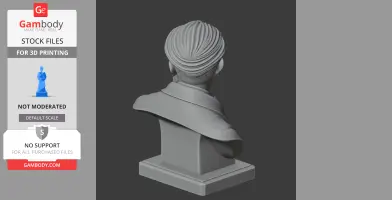 3D model of a historical warrior bust viewed from the back, featuring detailed hair and cloak.