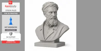 A 3D-printed bust of a bearded historical warrior wearing a cloth headpiece and a jacket.