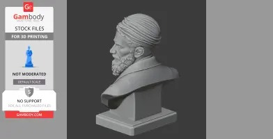 3D bust of a historical warrior with a beard and turban, detailed sculpting for 3D printing.