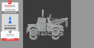 Tow truck 3D model with a crane and chain, designed for 3D printing.
