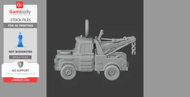 Tow truck figure with chain and ring on top, inspired by a character mashup for 3D printing.