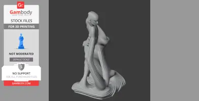 A 3D model of an ancient warrior posed dynamically, draped in textured fabric, on a rounded base.
