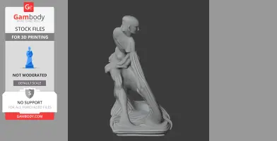 A 3D model of an ancient warrior figure draped with a flowing cloth, standing on a textured base.
