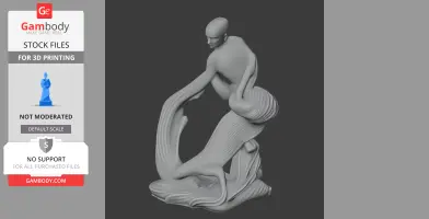 A stylized 3D model of a warrior with exaggerated flowing elements in a dynamic pose.