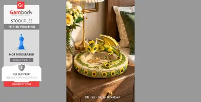 A sunflower-adorned bowl with a detailed dragon sculpture perched on top.