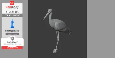 A 3D model of a prehistoric stork with long legs and beak, designed for 3D printing.