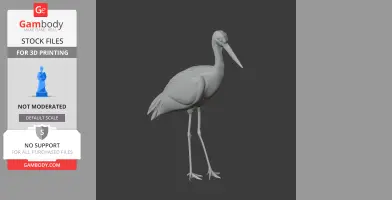 A detailed 3D model of a prehistoric stork, ready for 3D printing, shown on a dark background.