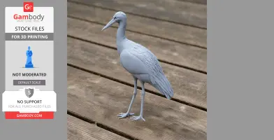 A 3D model of a prehistoric stork standing on wooden planks, designed for 3D printing.