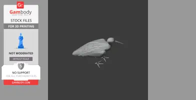 3D model of a prehistoric stork, detailed with feathers and long beak, for 3D printing.