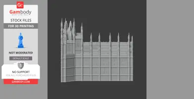 A detailed 3D model of Gothic Revival architecture with pointed arches and ornate spires.