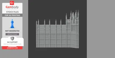 A detailed 3D model of Gothic Revival architecture, showing intricate spires and arches.