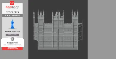 A detailed 3D model of Gothic Revival architecture with pointed spires and intricate window designs.