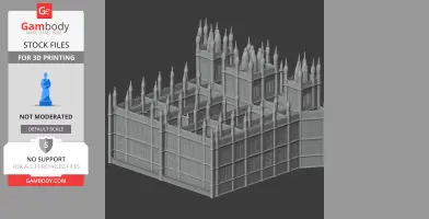 Gothic Revival architecture 3D model with spires and arches, suitable for 3D printing.